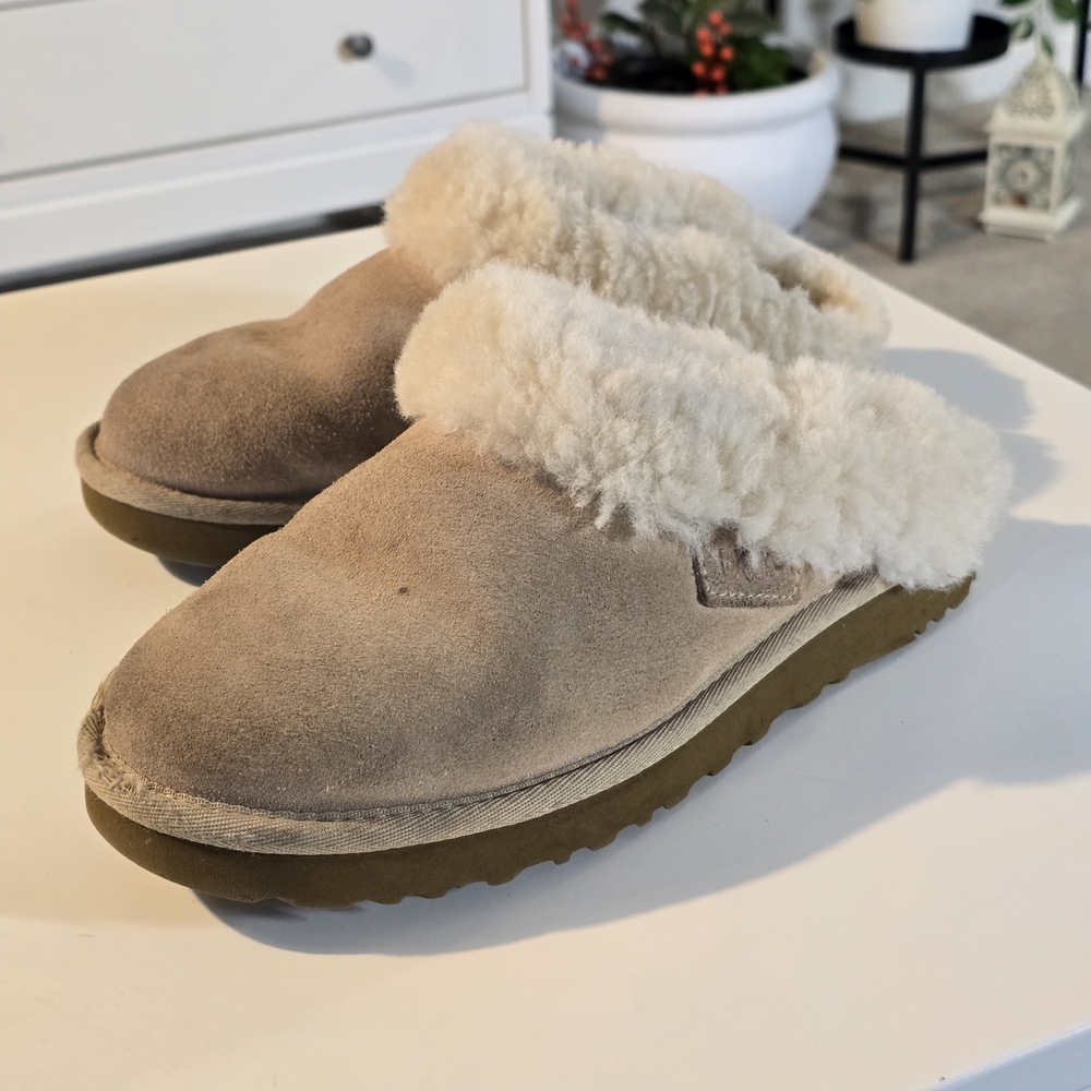 UGG Beige Shearling-Lined Slippers